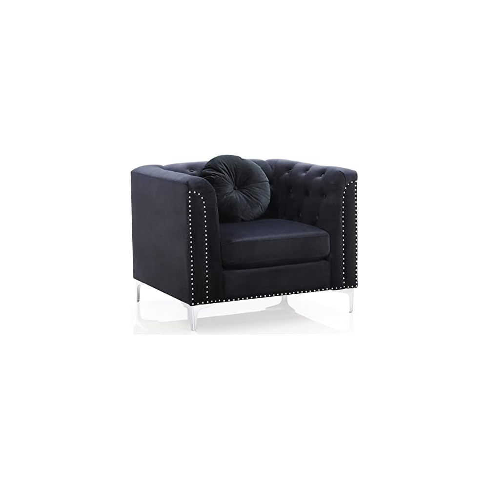 Indoor Home Office Decortative Guest Cushioned Seat/Sofa Pompano Black Tufted Velvet Accent Chair