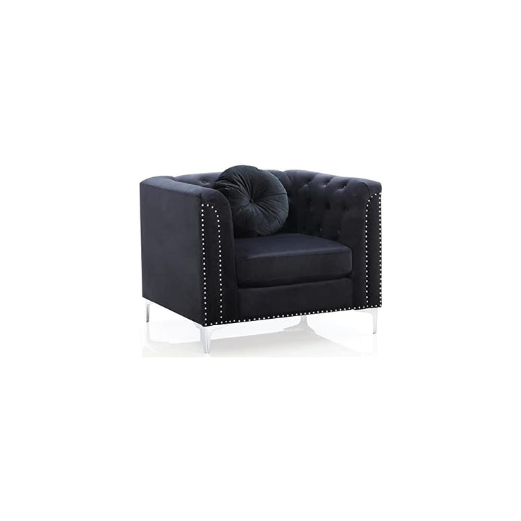 Indoor Home Office Decortative Guest Cushioned Seat/Sofa Pompano Black Tufted Velvet Accent Chair