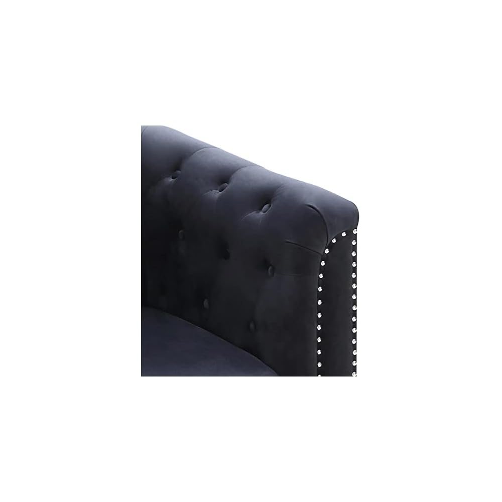 Indoor Home Office Decortative Guest Cushioned Seat/Sofa Pompano Black Tufted Velvet Accent Chair