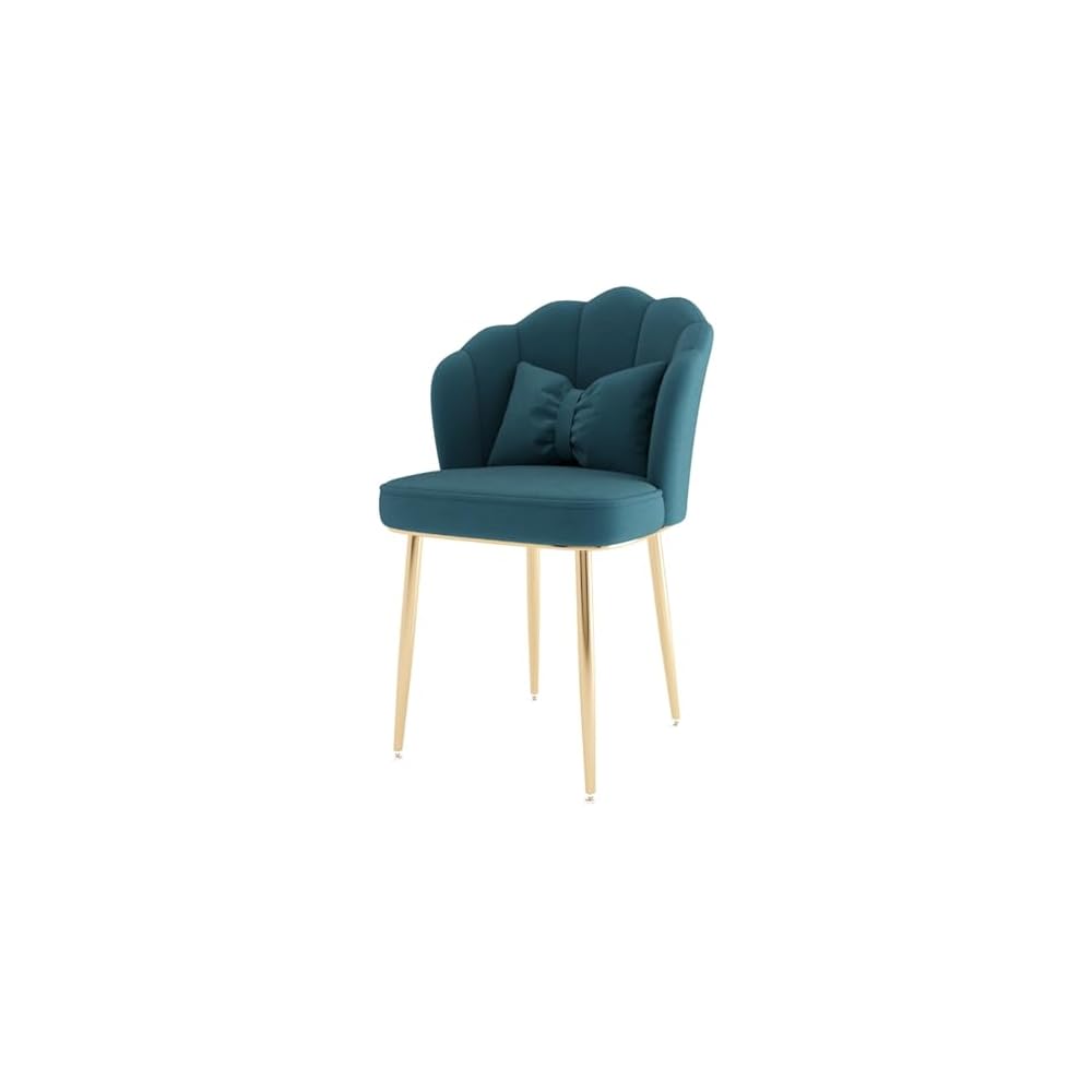 Modern Armless Vanity Chair, High Back Padded Seat, Stylish Blue & Gold Legs, Perfect for Makeup, Reading, Living Room, Bedroom, Home Decor Accent.