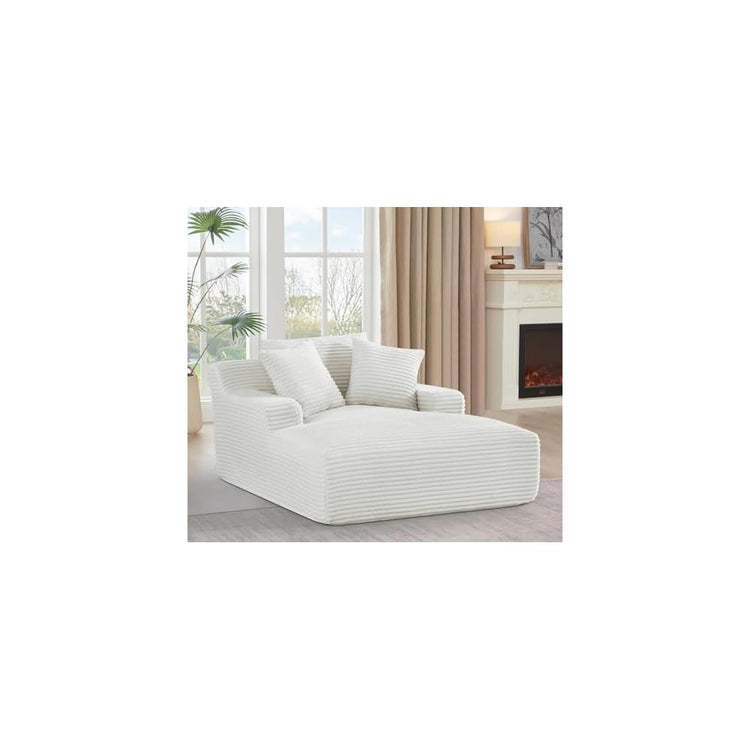 Container Furniture Chamden Oversized Chaise Lounge Chair, Modern Corduroy Sofa Bed with Full Foam Cushioning, Cozy Convertible Sleeper for Living Room or Bedroom, Ivory
