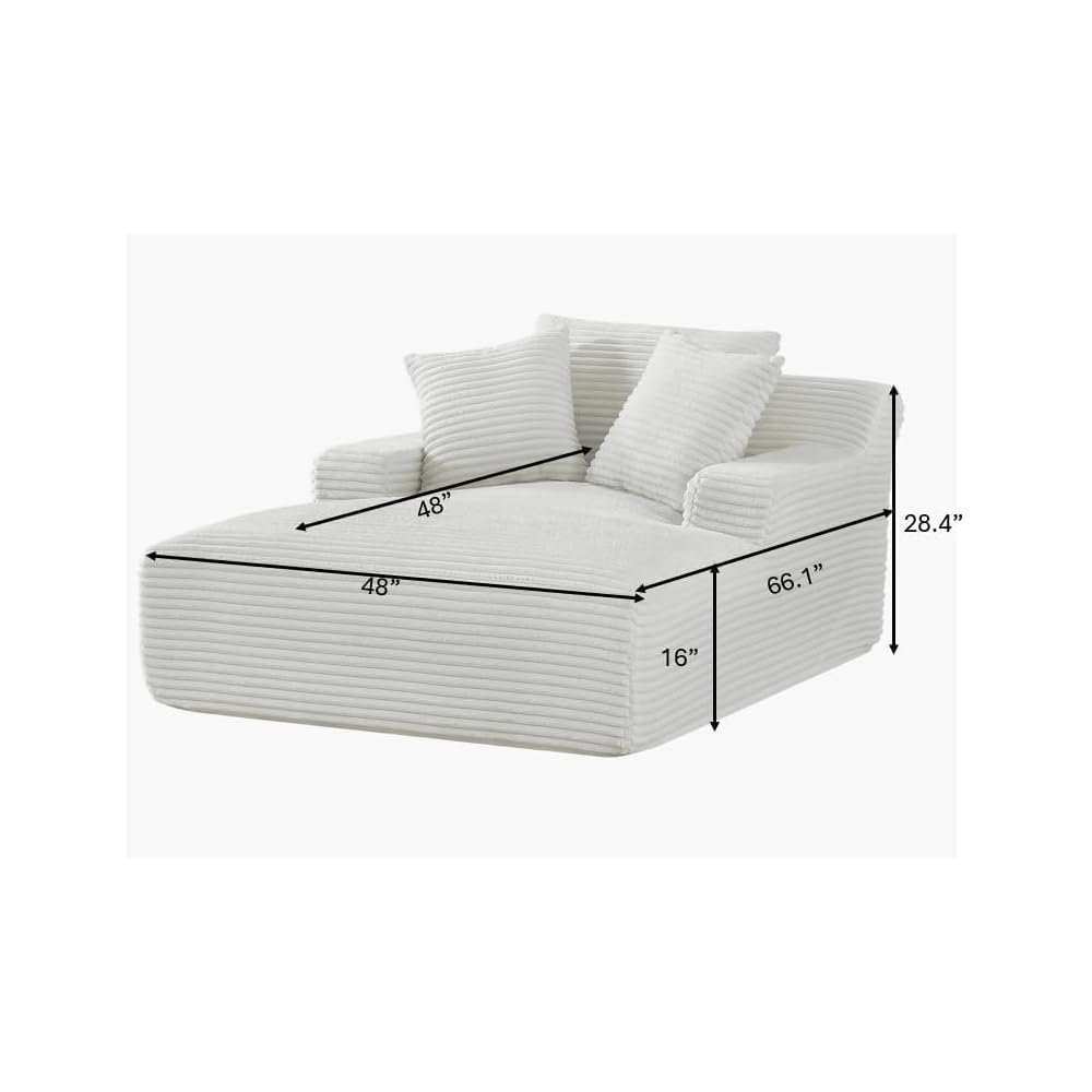 Container Furniture Chamden Oversized Chaise Lounge Chair, Modern Corduroy Sofa Bed with Full Foam Cushioning, Cozy Convertible Sleeper for Living Room or Bedroom, Ivory