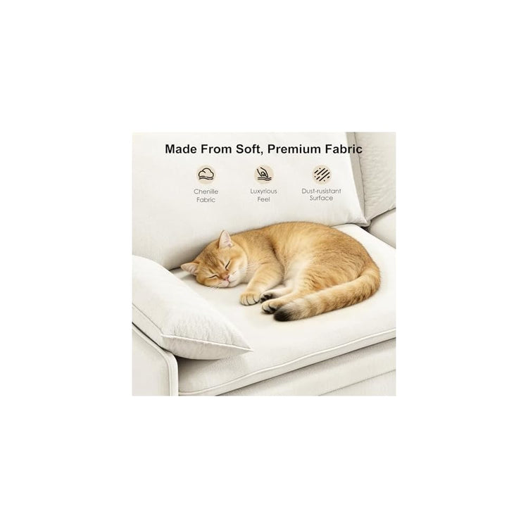 81” King Pull-Out Sofa Bed, 3-in-1 Convertible Sleeper Sofa with Storage Seat & USB Charging, Space-Saving Chenille Cloud Couch with Chaise Lounge for Living Room & Apartment, Beige