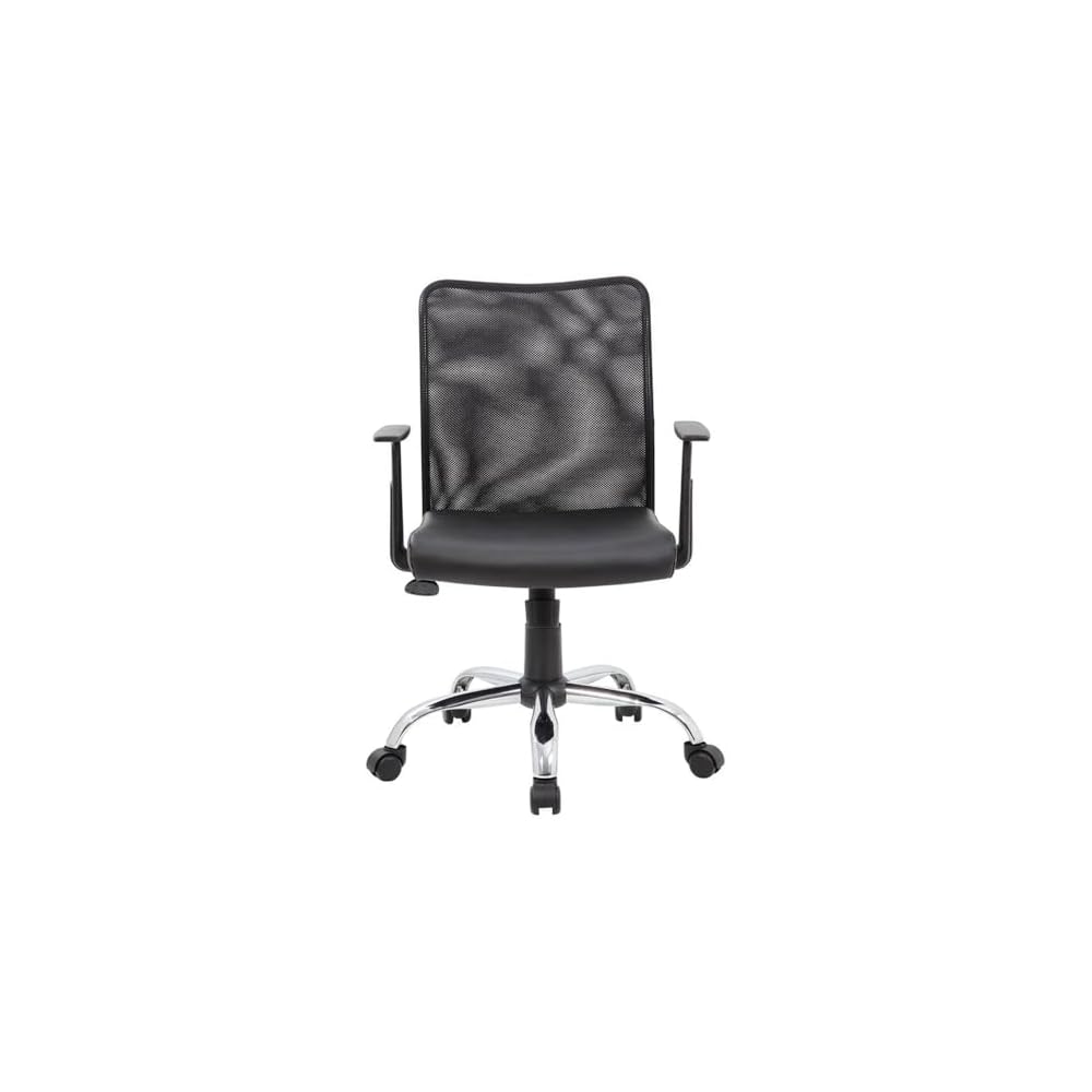 UrbanPro Mesh Back Swivel Task Chair, Black Finish, Adjustable Height, Ergonomic Design with Upholstered Seat, Chrome Base, Fixed Armrests, 25 in Wide, Office Desk Chair for Home or Workplace Use