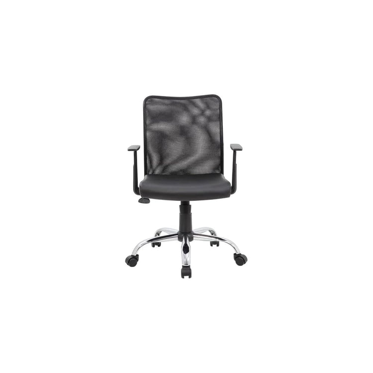 UrbanPro Mesh Back Swivel Task Chair, Black Finish, Adjustable Height, Ergonomic Design with Upholstered Seat, Chrome Base, Fixed Armrests, 25 in Wide, Office Desk Chair for Home or Workplace Use
