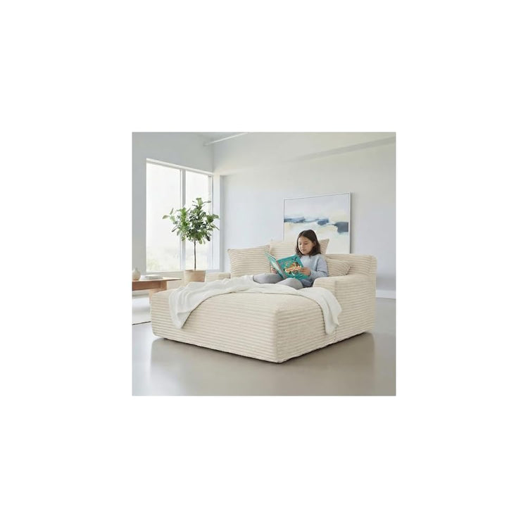 Container Furniture Chamden Oversized Chaise Lounge Chair, Modern Corduroy Sofa Bed with Full Foam Cushioning, Cozy Convertible Sleeper for Living Room or Bedroom, Ivory