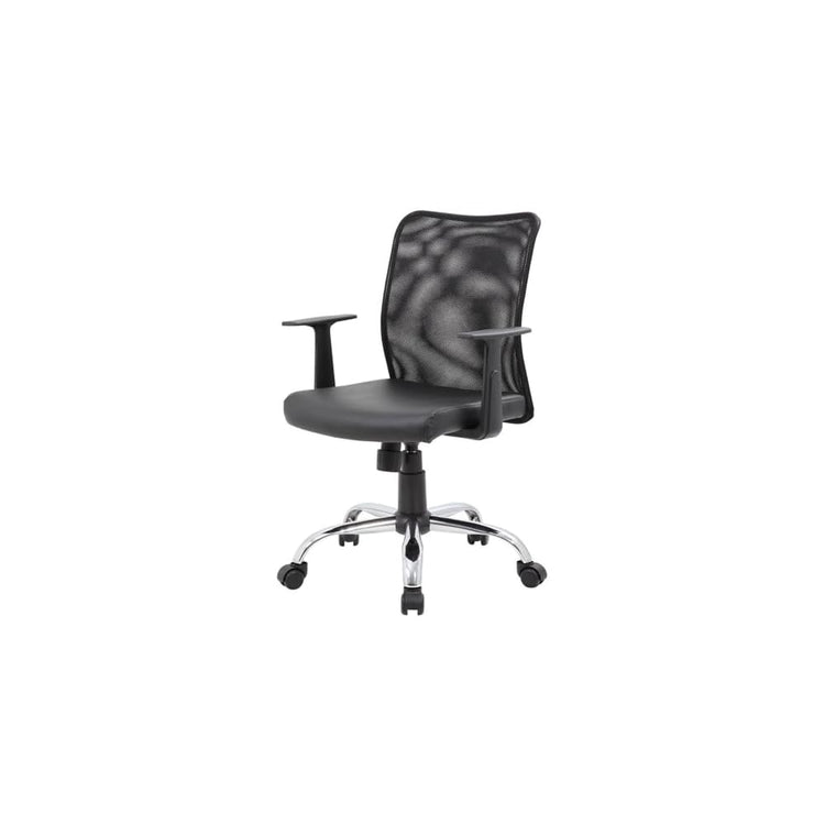 UrbanPro Mesh Back Swivel Task Chair, Black Finish, Adjustable Height, Ergonomic Design with Upholstered Seat, Chrome Base, Fixed Armrests, 25 in Wide, Office Desk Chair for Home or Workplace Use