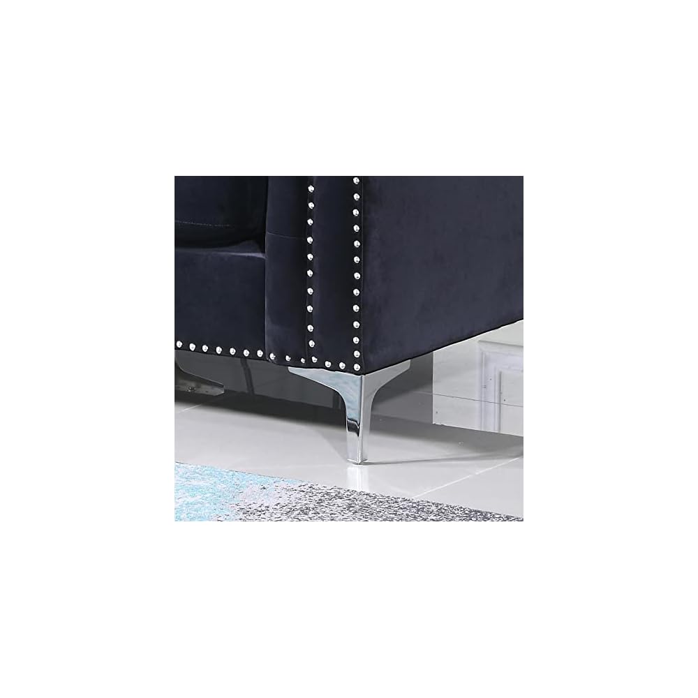 Indoor Home Office Decortative Guest Cushioned Seat/Sofa Pompano Black Tufted Velvet Accent Chair