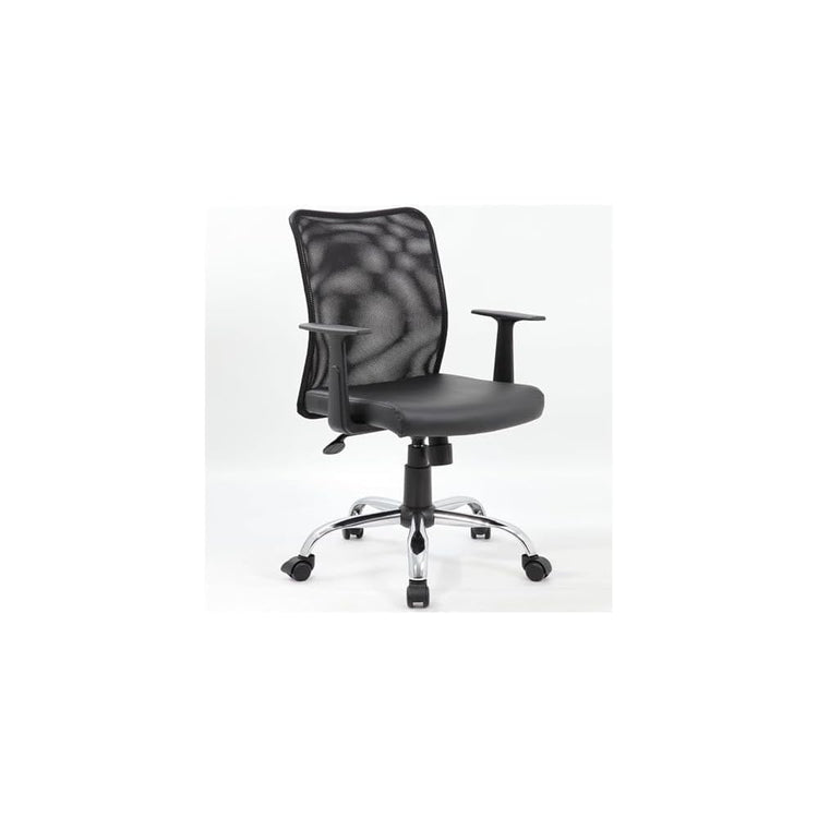 UrbanPro Mesh Back Swivel Task Chair, Black Finish, Adjustable Height, Ergonomic Design with Upholstered Seat, Chrome Base, Fixed Armrests, 25 in Wide, Office Desk Chair for Home or Workplace Use