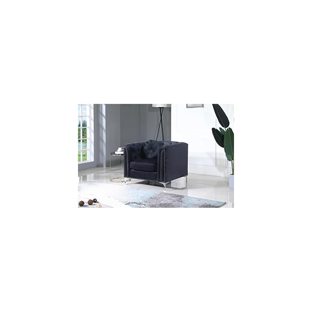 Indoor Home Office Decortative Guest Cushioned Seat/Sofa Pompano Black Tufted Velvet Accent Chair