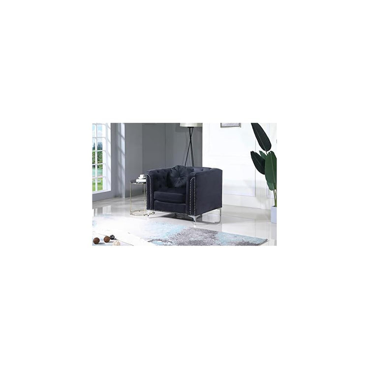 Indoor Home Office Decortative Guest Cushioned Seat/Sofa Pompano Black Tufted Velvet Accent Chair