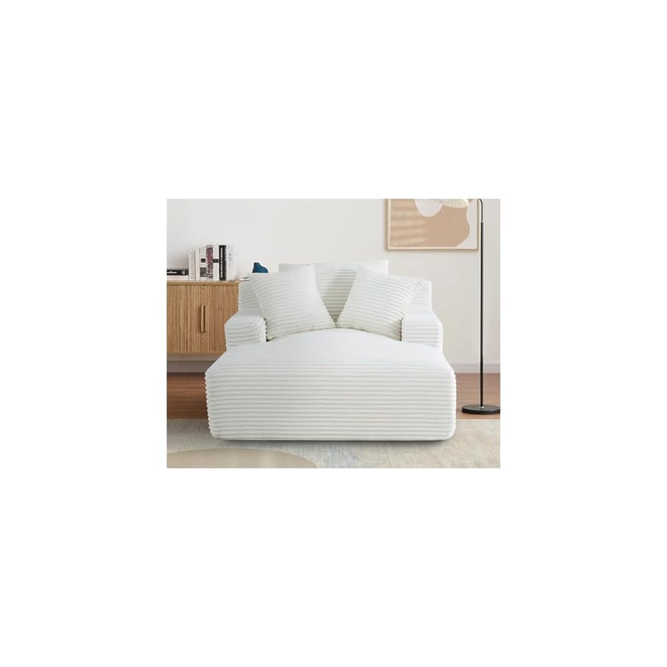 Container Furniture Chamden Oversized Chaise Lounge Chair, Modern Corduroy Sofa Bed with Full Foam Cushioning, Cozy Convertible Sleeper for Living Room or Bedroom, Ivory
