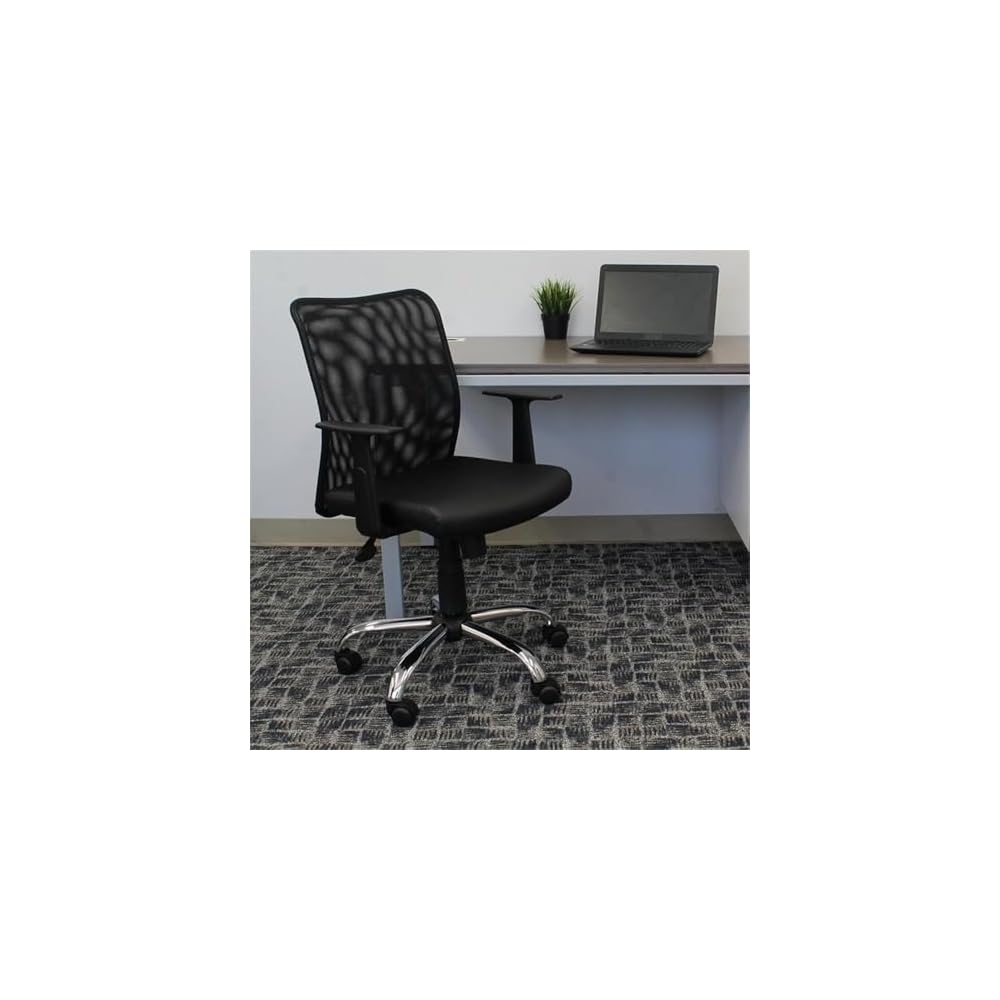UrbanPro Mesh Back Swivel Task Chair, Black Finish, Adjustable Height, Ergonomic Design with Upholstered Seat, Chrome Base, Fixed Armrests, 25 in Wide, Office Desk Chair for Home or Workplace Use