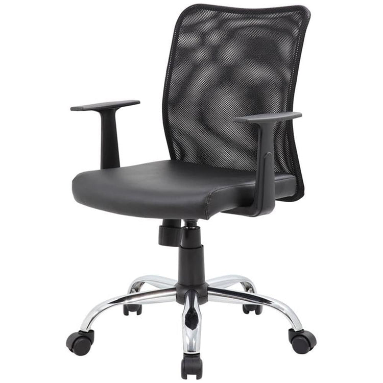 UrbanPro Mesh Back Swivel Task Chair, Black Finish, Adjustable Height, Ergonomic Design with Upholstered Seat, Chrome Base, Fixed Armrests, 25 in Wide, Office Desk Chair for Home or Workplace Use