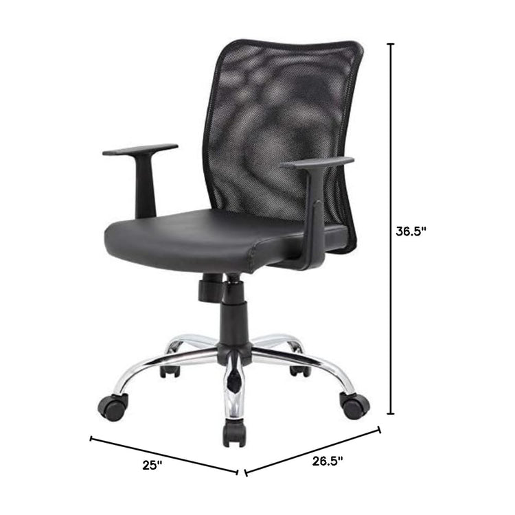 UrbanPro Mesh Back Swivel Task Chair, Black Finish, Adjustable Height, Ergonomic Design with Upholstered Seat, Chrome Base, Fixed Armrests, 25 in Wide, Office Desk Chair for Home or Workplace Use