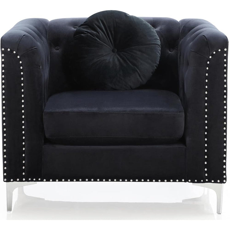 Indoor Home Office Decortative Guest Cushioned Seat/Sofa Pompano Black Tufted Velvet Accent Chair