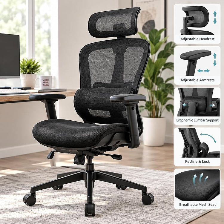 FLEXISPOT ErgoX Premium Ergonomic Office Chair Black FM-FT