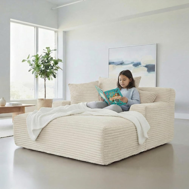 Container Furniture Chamden Oversized Chaise Lounge Chair, Modern Corduroy Sofa Bed with Full Foam Cushioning, Cozy Convertible Sleeper for Living Room or Bedroom, Ivory