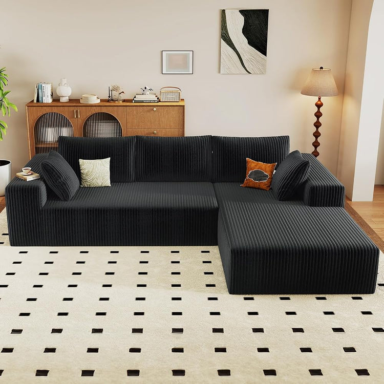 Modular Sectional Sofa Cloud Sectional Couch,96" Comfy Fluffy L-Shaped Couches for Living Room,Deep Seat Memory Foam Plush Corduroy Boneless Couch Sectionals No Assembly (Black,Right-Facing Chaise)