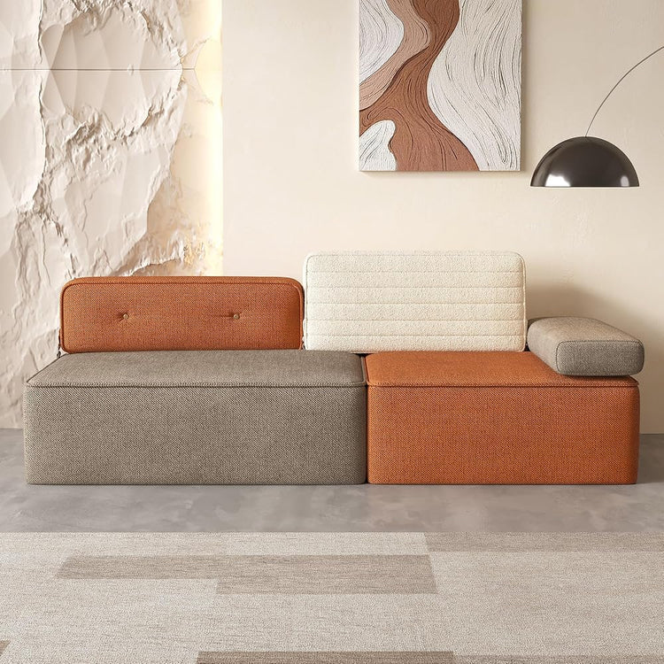 80"Mid‑Century Modular Sectional Sofa Fabric 3‑Seat Multi‑Tone